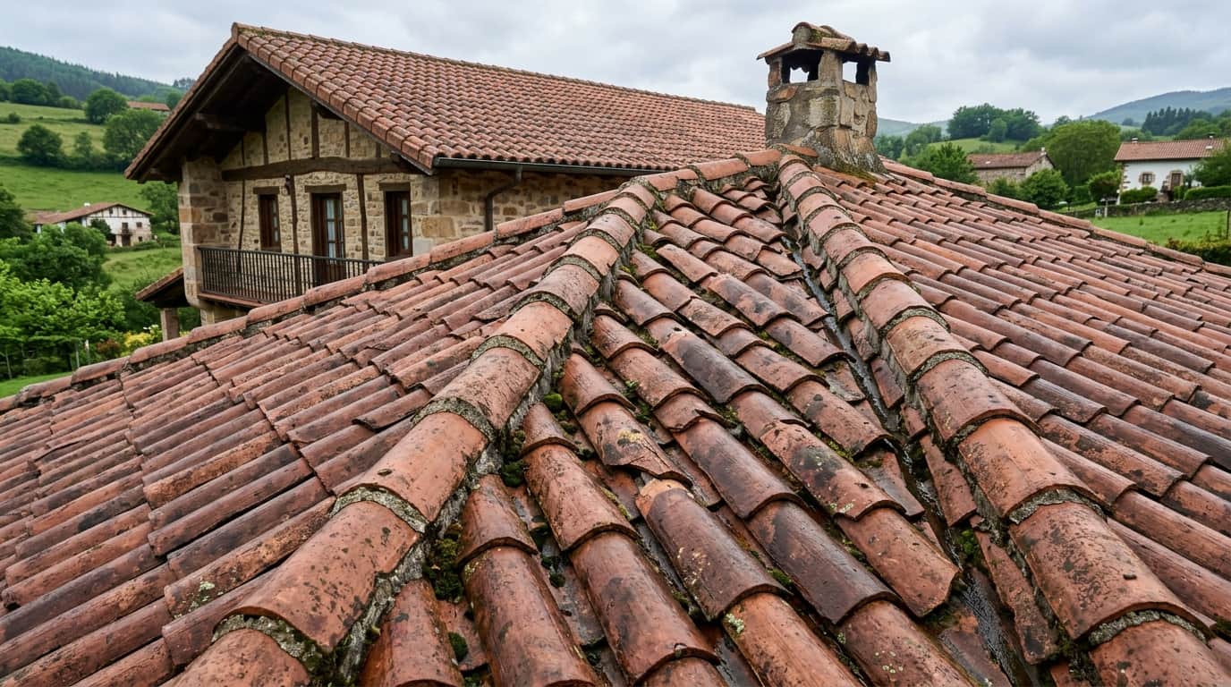 Señales de deterioro en un tejado residencial con tejas rotas y desplazadas