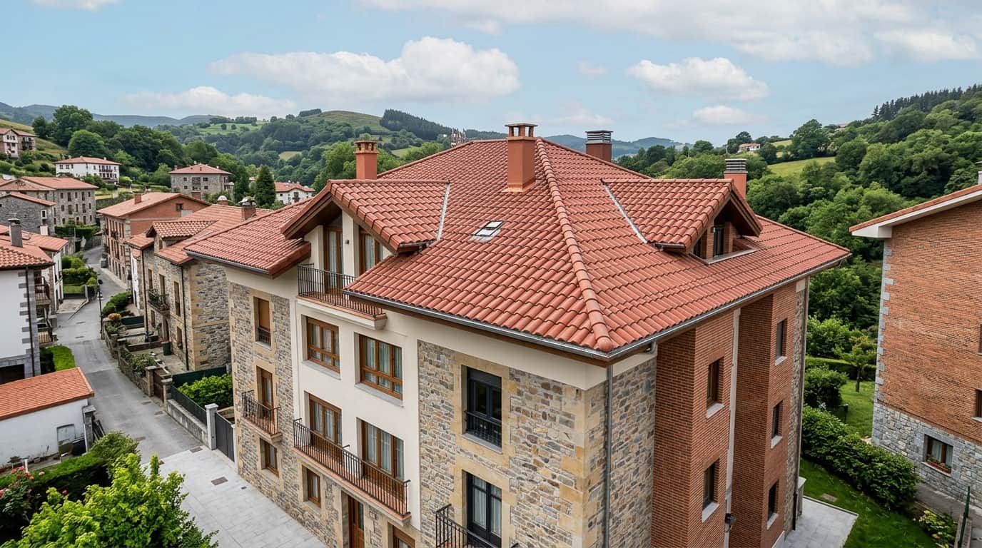 Rehabilitación de tejados en Bizkaia en edificio residencial